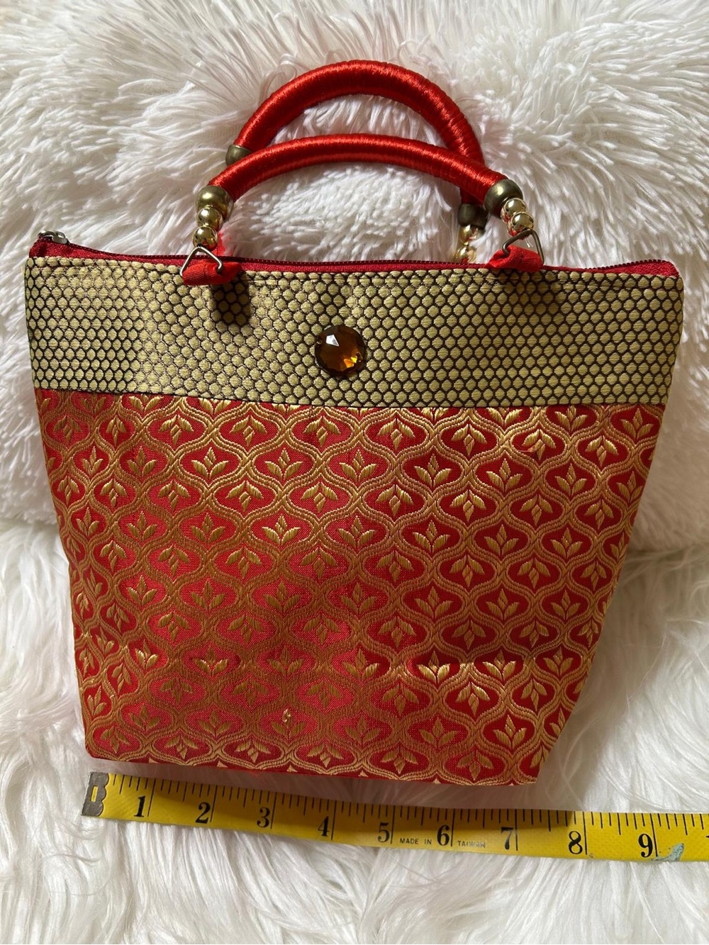 Red and Gold Brocade Women's Handbag